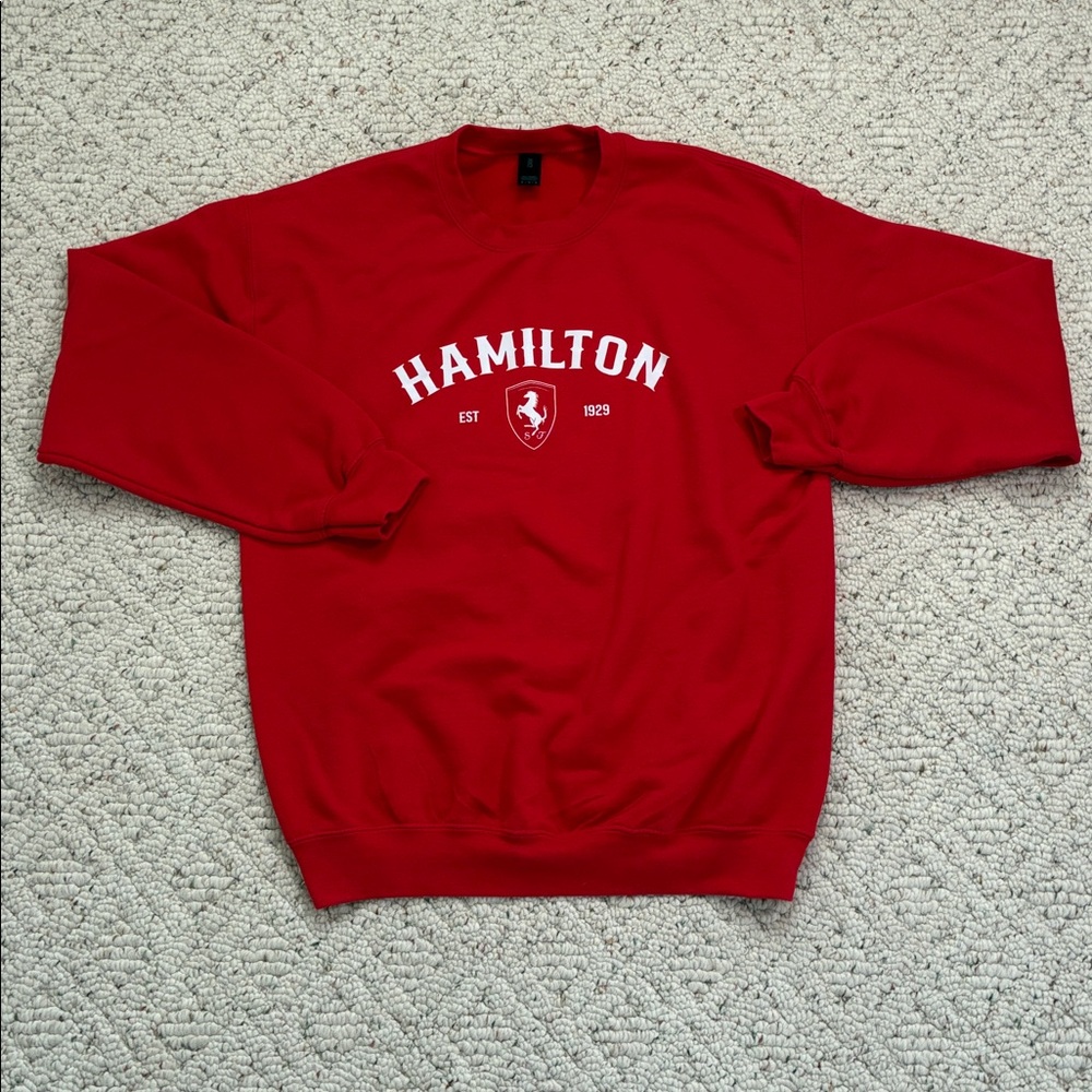 Handmade Gildan Unisex Red Lewis Hamilton Motor Sport Crewneck Sweatshirt